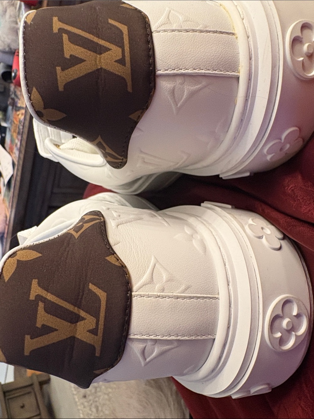 Louis Vuitton White Kids Sneakers with Brown Monogram Heel Tab